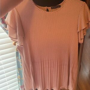 Adrianna Papell Pink Polka Dot Flutter Sleeve Blouse